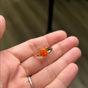 Vibrant custom picked Orange fire opal Ring with rose gold plated sterling s
